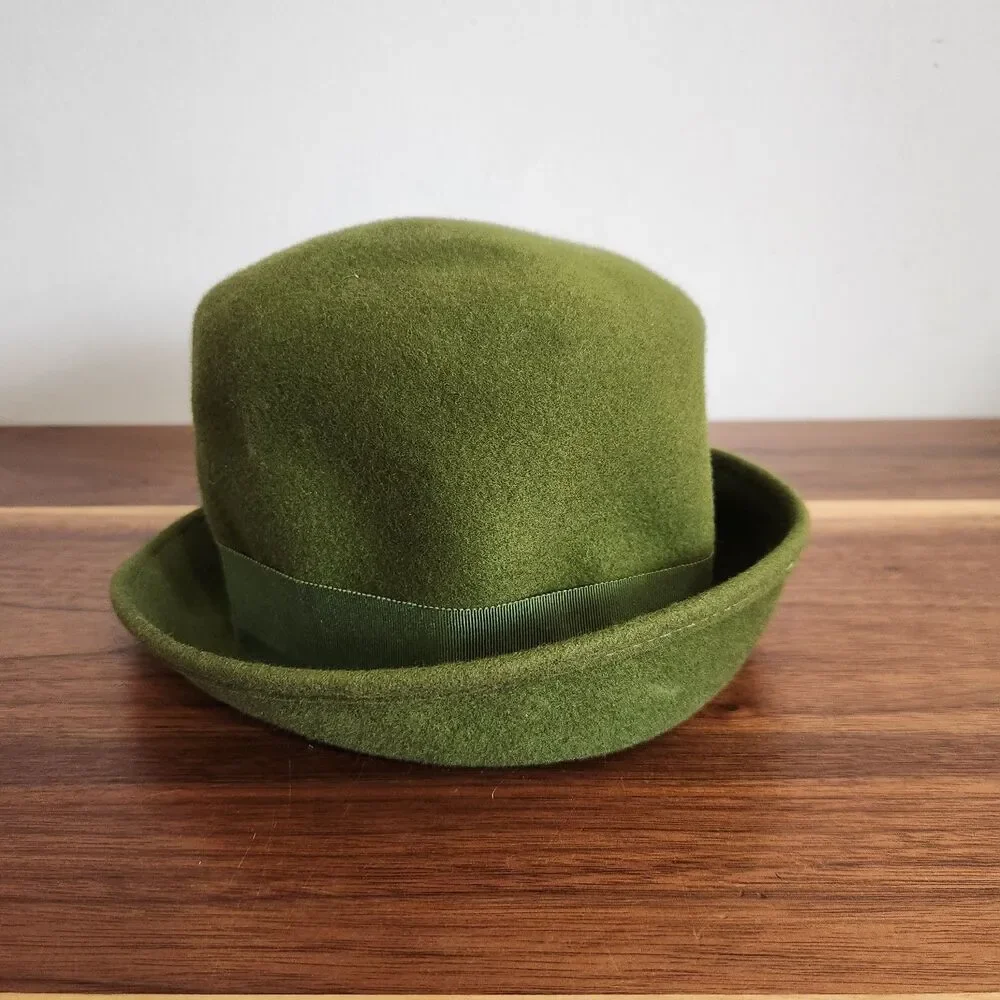 Glenover Henry Pollak 100% Wool Vintage Green Felt Hat Ribbon Womens Cloche